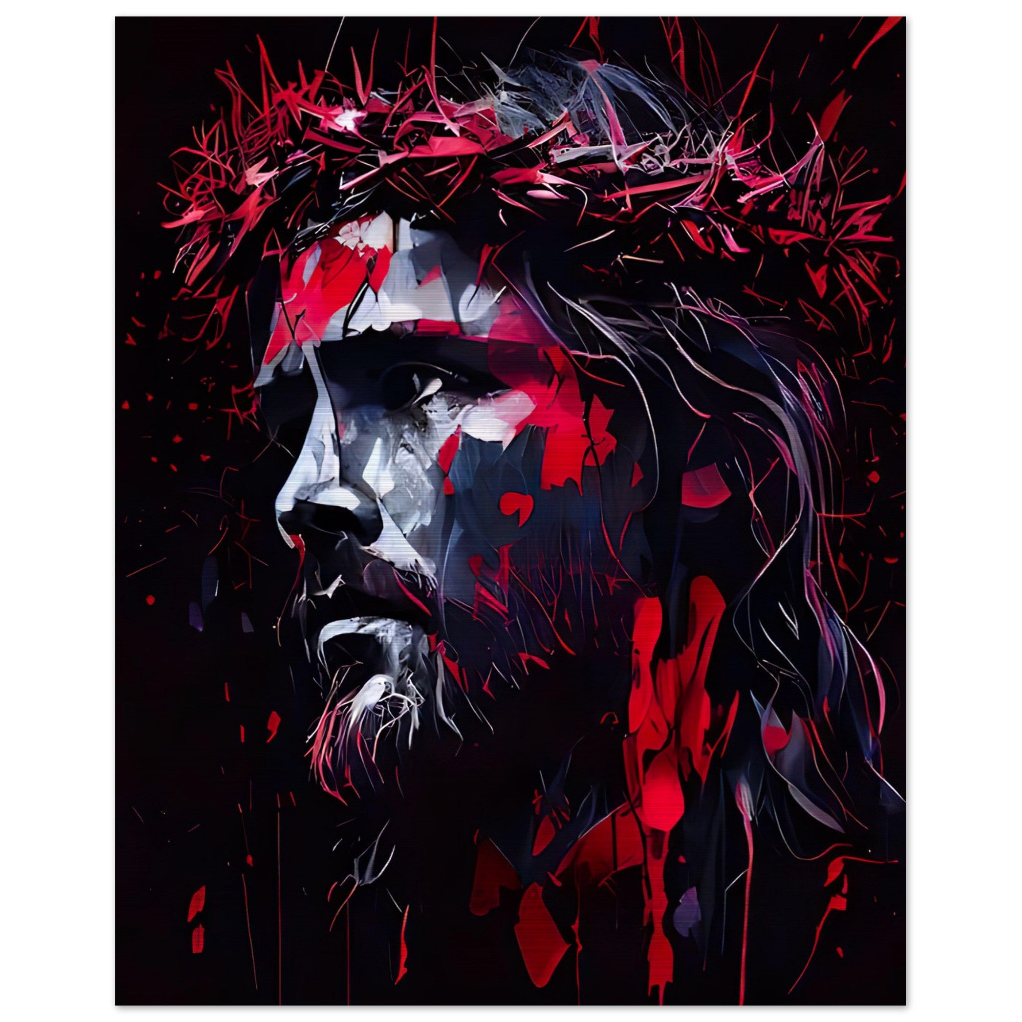 Glossy Red Jesus on Brushed Aluminum Print